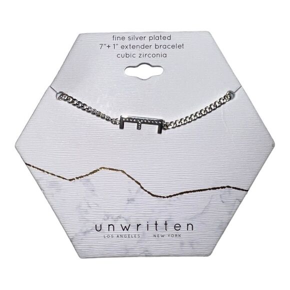 Unwritten Cubic Zirconia Initial Link Bracelet Silver Plated "E" NWT - Picture 1 of 2